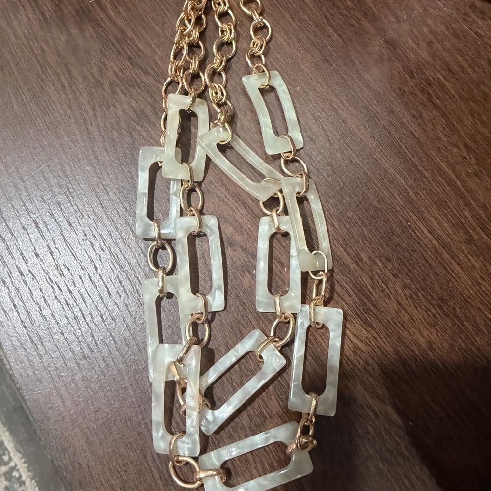 Gold Chain Necklace With Mint Rectangular Links -… - image 2